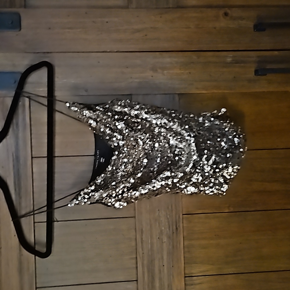 Womens Thirty Thirty Sequin Drap Neck Tank Crop Top
